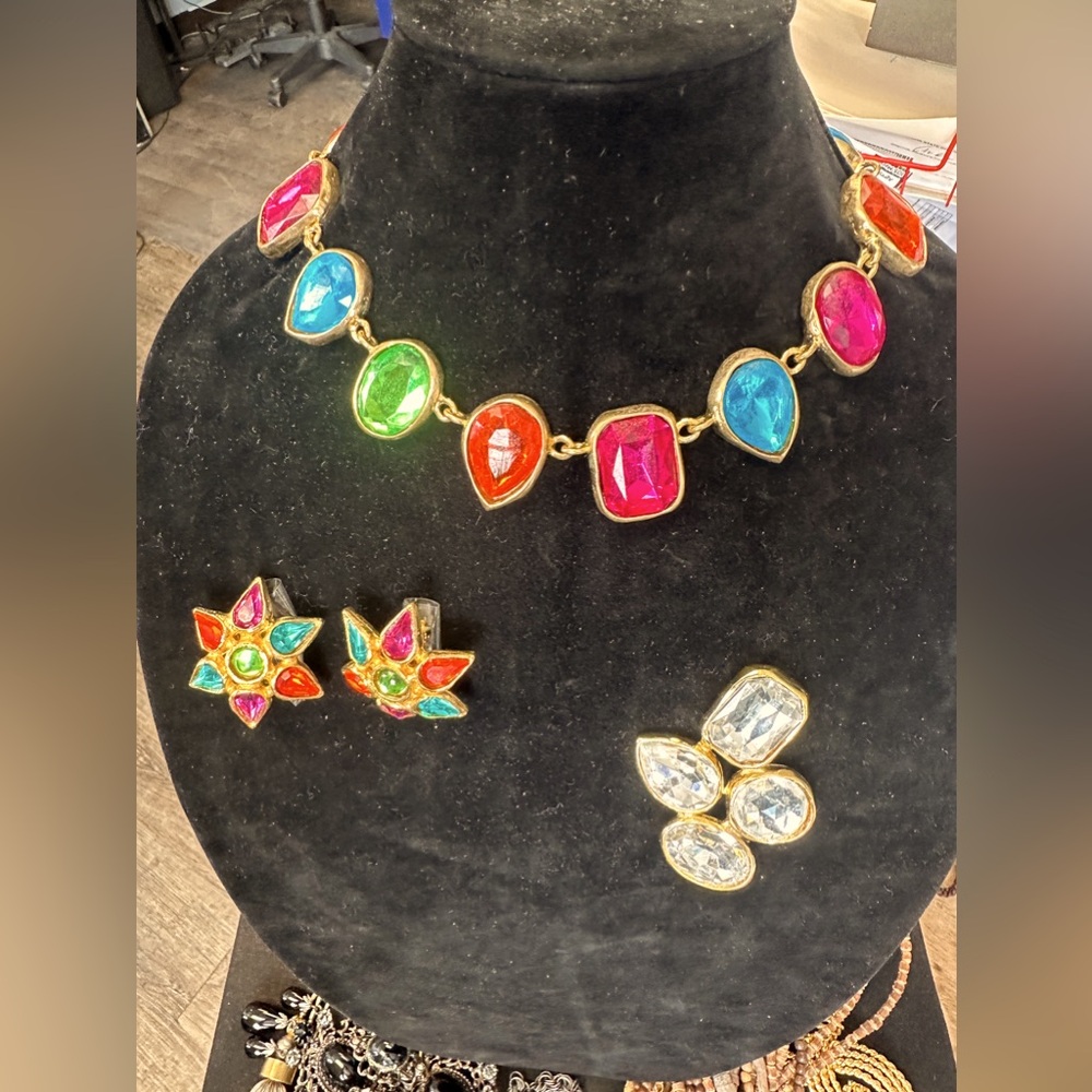 Vintage necklace earrings and brooch